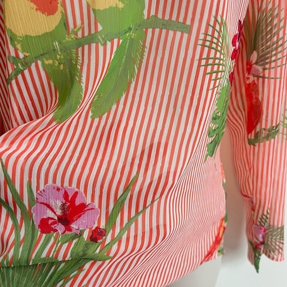 NEW Lemon Way Striped Tropical Lightweight Scoop Neck Long Sleeve Blouse Top XS - Picture 4 of 7